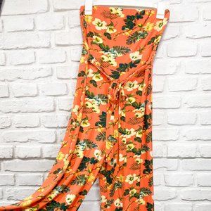 Peach Floral Strapless Jumpsuit with Drawstring (Size Small) - Stella Tweed